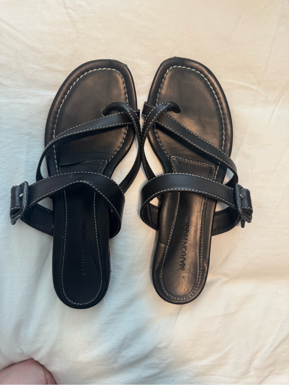 Marion Parke Black Leather Cross-Strap Sandals